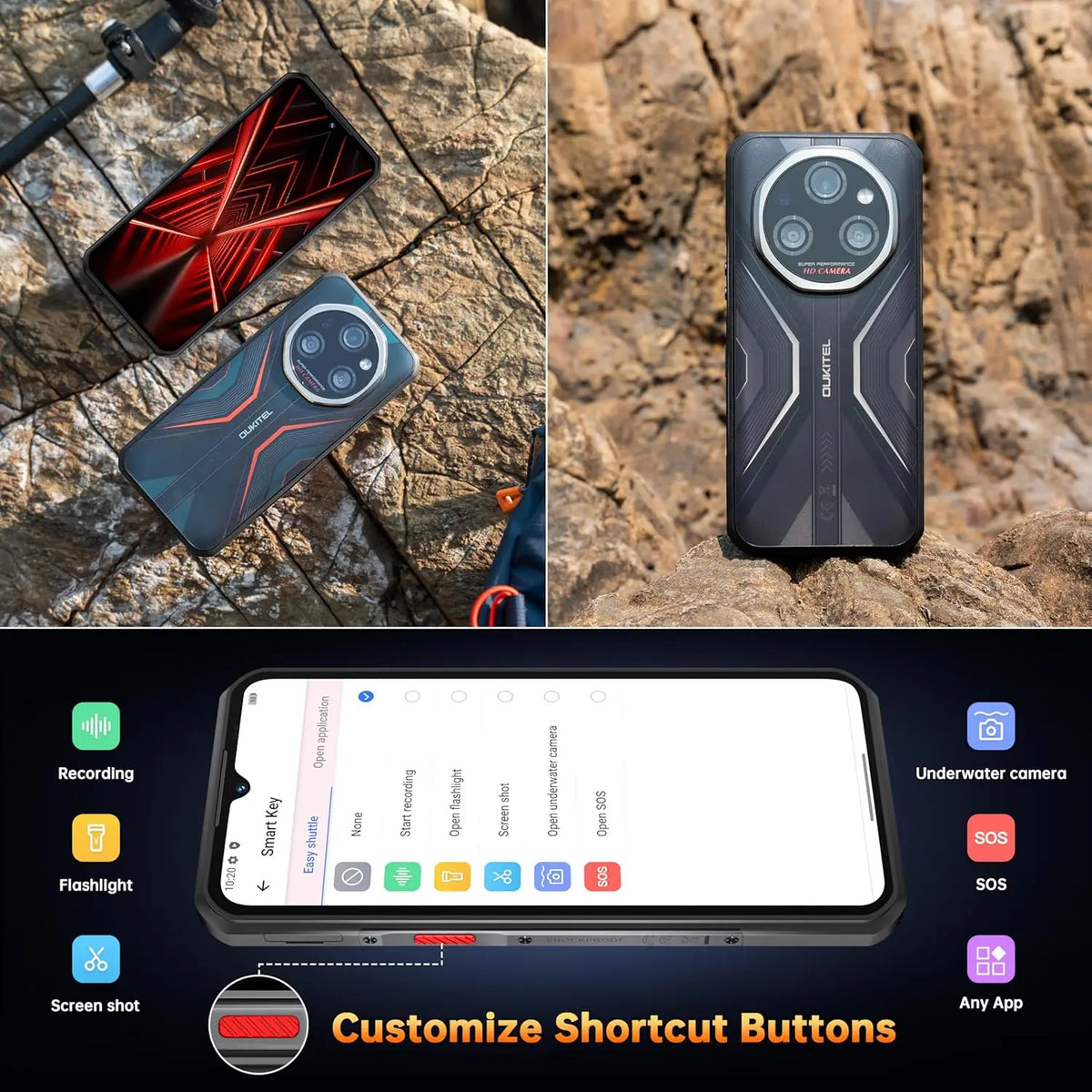 OUKITEL WP55 Pro 5G, Teléfono Inteligente Resistente, Desbloqueado, Android, 15-48GB+512GB/2TB, Pantalla FHD+ de 6.6'', Cámara Trasera de 108MP