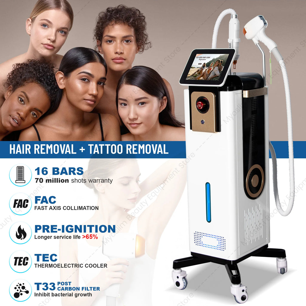Dispositivo de Belleza 2 en 1 Blanco 808, Pantalla Táctil 4K, Enfriamiento Rápido a Temperatura Ultrabaja, Seguro para la Piel, Terapia Cómoda e Indolora
