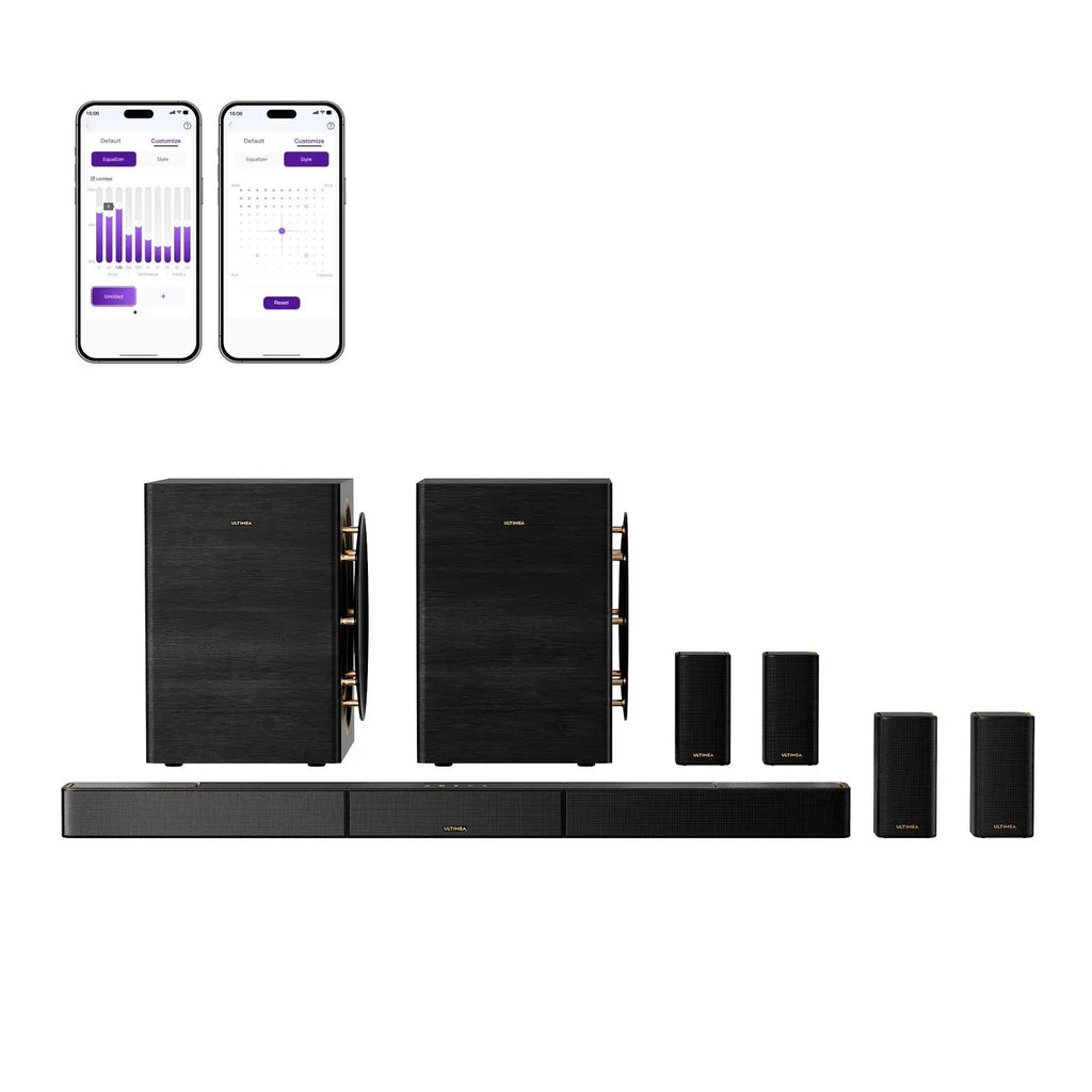 ULTIMEA Skywave X100 Dual Barra de Sonido con Sistema de Sonido Envolvente Inalámbrico 9.2.6 Ajustado por THX, Dolby Atmos y DTS:X, Doble Subwoofer de 10", 2000 W de Potencia Pico, Amplificador GaN y Paso de Señal 8K
