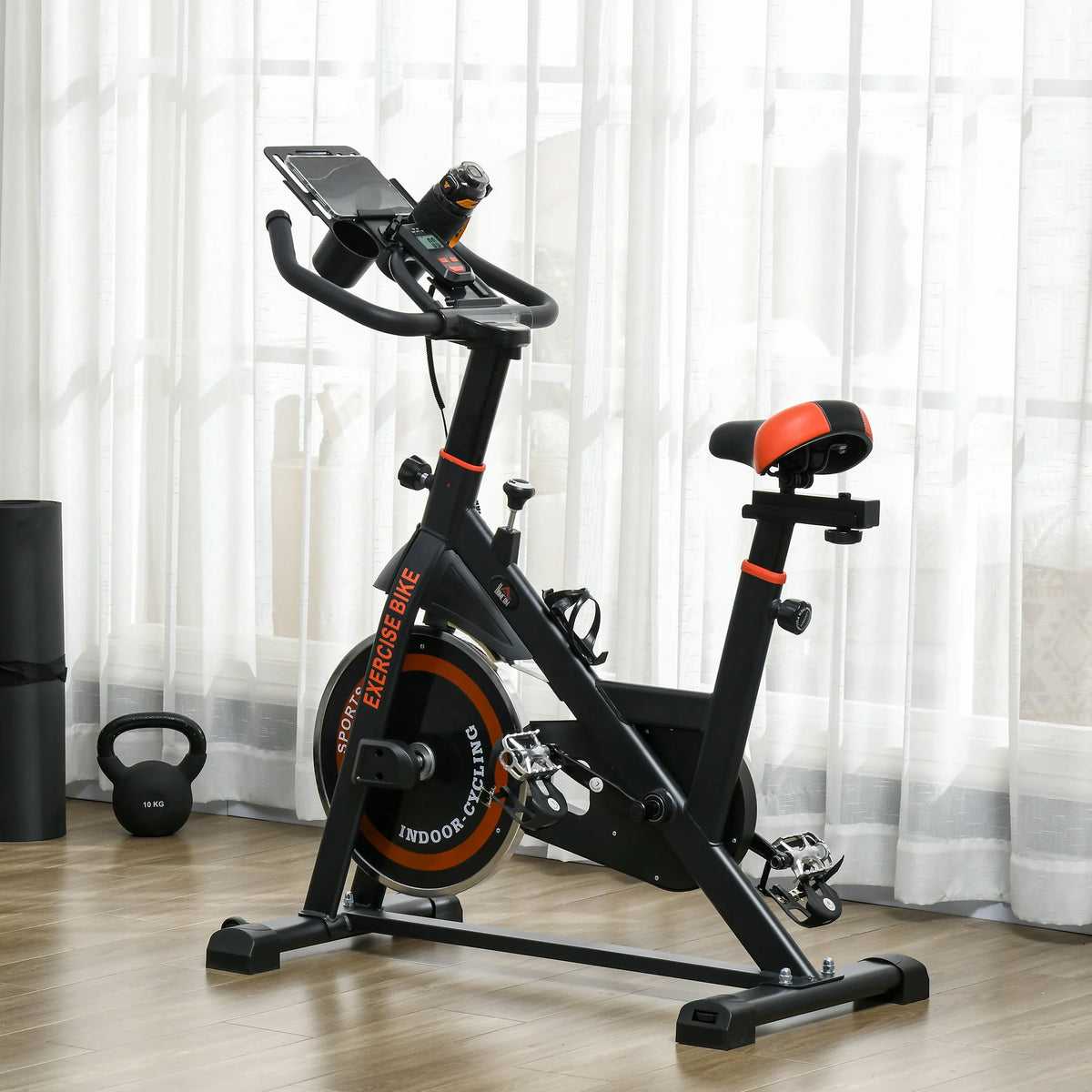 Bicicleta de ejercicio, bicicleta estacionaria con volante de inercia de 8 kg, máquina de ciclismo indoor con resistencia ajustable, asiento y manillar.