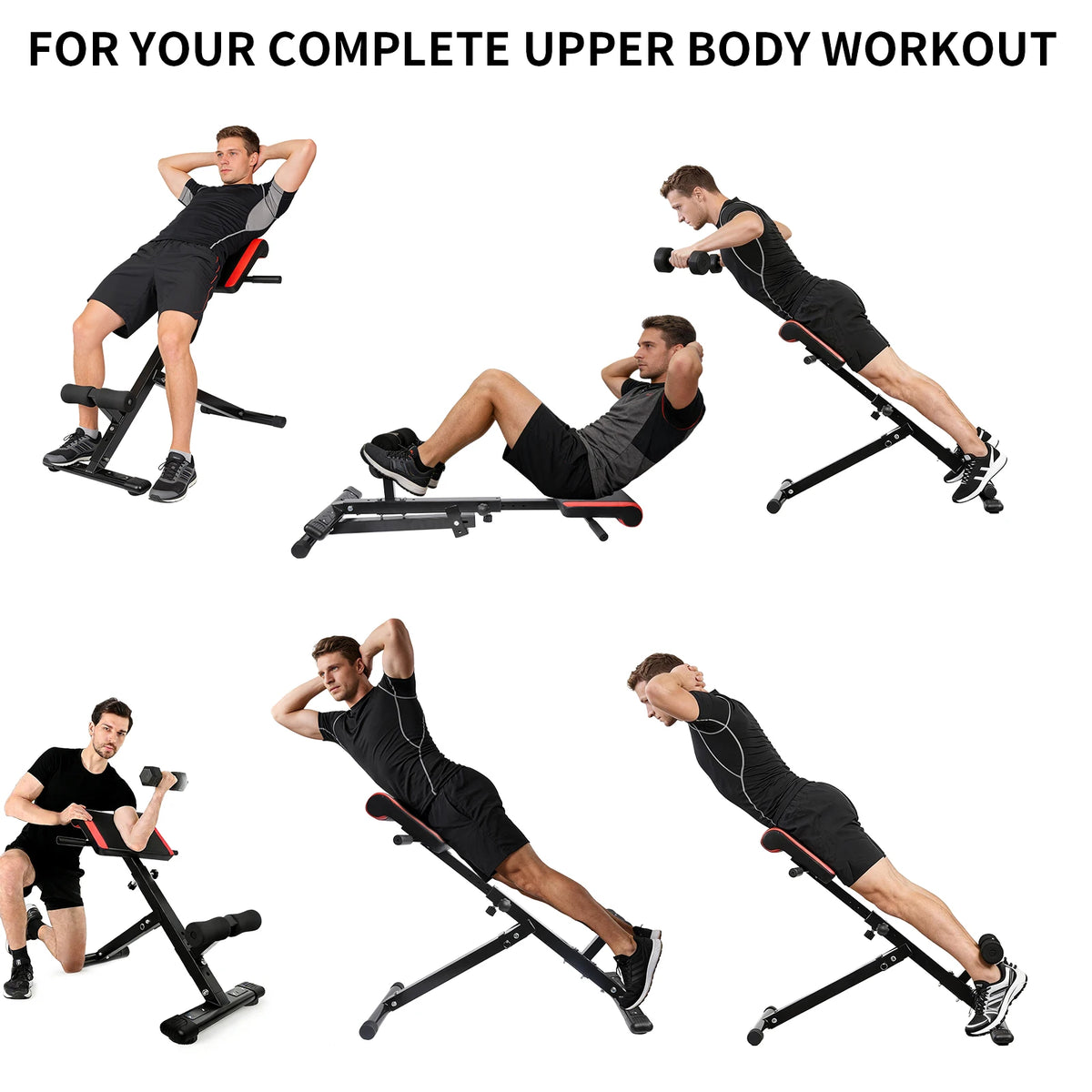 Banco de entrenamiento multifuncional 3 en 1 para abdominales, espalda y core, con respaldo ajustable de 4 capas (rango de altura 94–110 cm) para gimnasio en casa y entrenamiento de fuerza.
