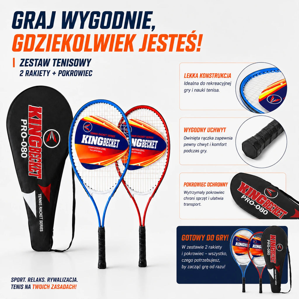 Juego de 2 Raquetas de Tenis con Funda, Raquetas de Pádel para Entrenamiento y Juego Recreativo, Agarre Cómodo