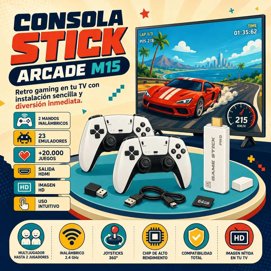 Consola Retro Pro PLUS. 2026 con 2 Controles Inalámbricos |   23 Plataformas y Miles de Títulos, 2 Controles Inalámbricos Blancos, Consola de Videojuegos Arcade, Juegos Clásicos, Conector HDMI para TV