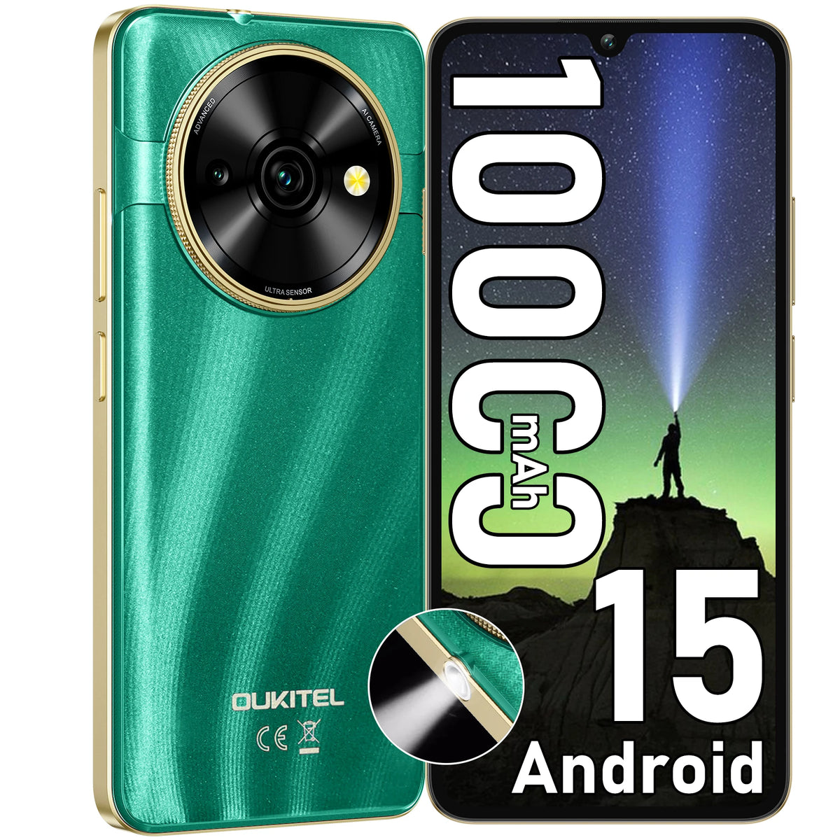 OUKITEL C59 Teléfono Celular Android 15 Desbloqueado, Batería de 10000mAh (2025), 16GB + 128GB/TF 1TB, Smartphone con Pantalla de 6.88'', Linterna de 120LM