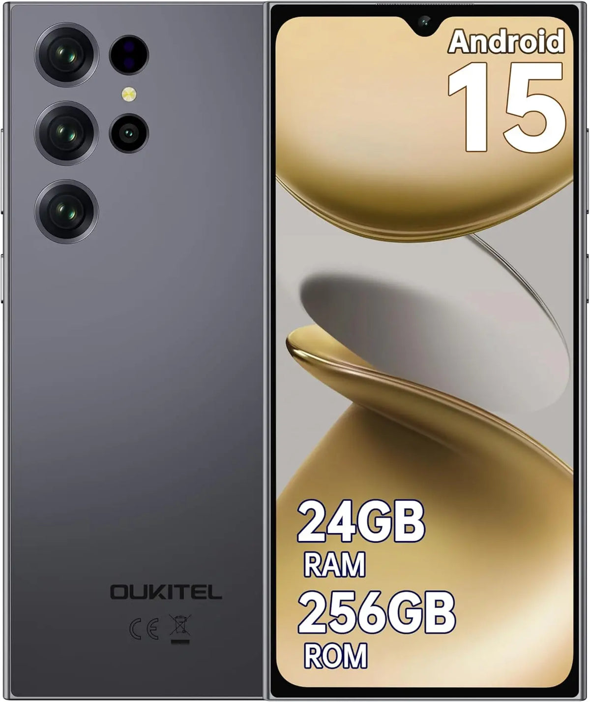 Smartphone OUKITEL C61 Pro sin contrato Android 15, 24GB+256GB/1TB móvil libre, pantalla HD+ de 6,88" 5150mAh, 13MP+5MP, Dual SIM 4G móvil libre, NFC/huella dactilar/Face ID/OTG