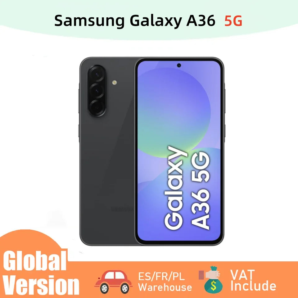 Samsung Galaxy A36 5G Android Smartphone 6.7-inch AMOLED Display 256/128GB Storage 8GB RAM 120Hz Refresh Rate 50MP Camera Fast Charging 5000 mAh Battery Black IP67 Waterproof Middle East Version