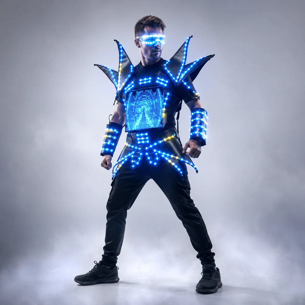 Disfraces de exhibición de Robot LED, ropa de actuación de fiesta, traje de armadura, ropa de espejo con luz colorida, trajes de espectáculo para Club, cascos, discoteca