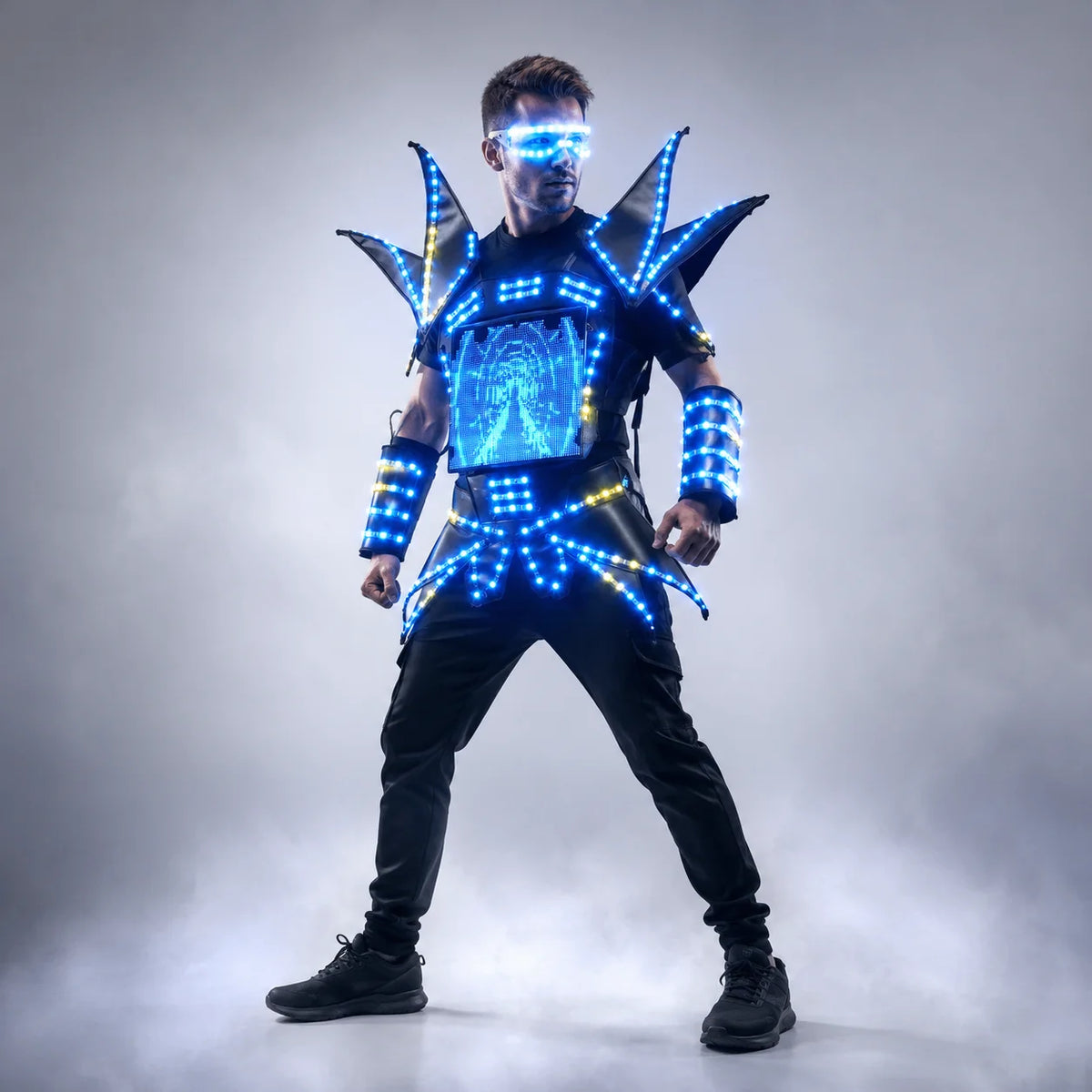Disfraces de exhibición de Robot LED, ropa de actuación de fiesta, traje de armadura, ropa de espejo con luz colorida, trajes de espectáculo para Club, cascos, discoteca