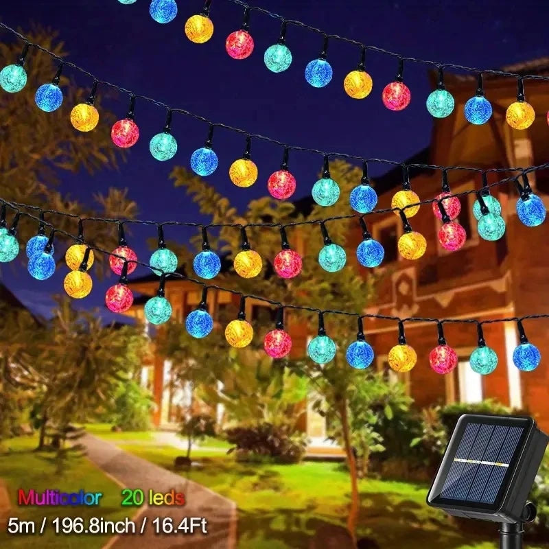 Guirnalda de luces solares de bolas de burbujas impermeables de 5m/6.5m, luces de cadena de bolas de cristal para exteriores, decoración de fiestas y jardines