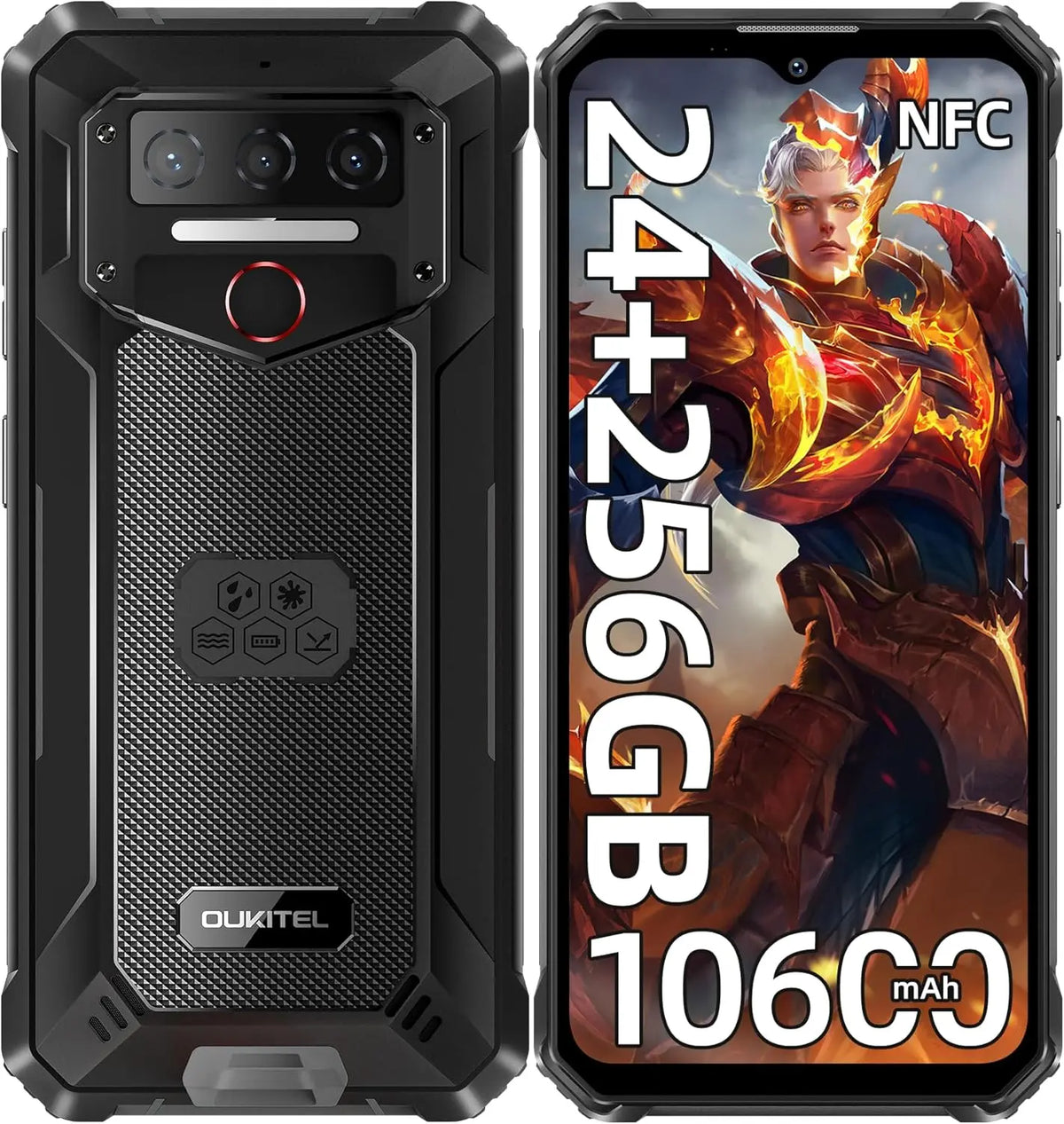 Teléfono resistente OUKITEL WP23 Plus desbloqueado, batería de 10600 mAh, 256 GB/TF 1 TB ROM, teléfono celular con pantalla de 6.52'', smartphone resistente, 13
