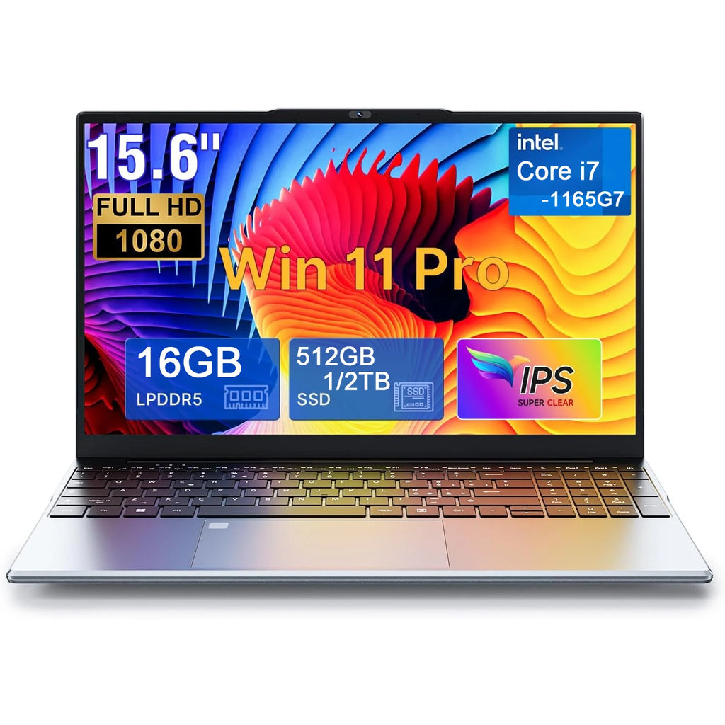 Portátil con procesador Intel Core i7 1165G7, Windows 11 Pro, 16 GB de RAM, SSD de 1 TB o 2 TB, pantalla de 15,6 pulgadas, teclado retroiluminado, desbloqueo por huella dactilar, resolución 1920 x 1080, pantalla 4K HD, PC p