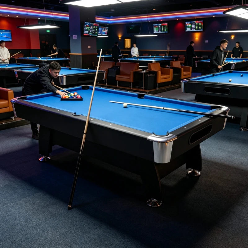 Mesa de billar profesional para el hogar de 84", superficie de juego de 7 pies de MDF/alternativa a pizarra, marco de acero con recubrimiento en polvo, paño de lana y nailon azul de calidad de torneo, paquete inicial completo