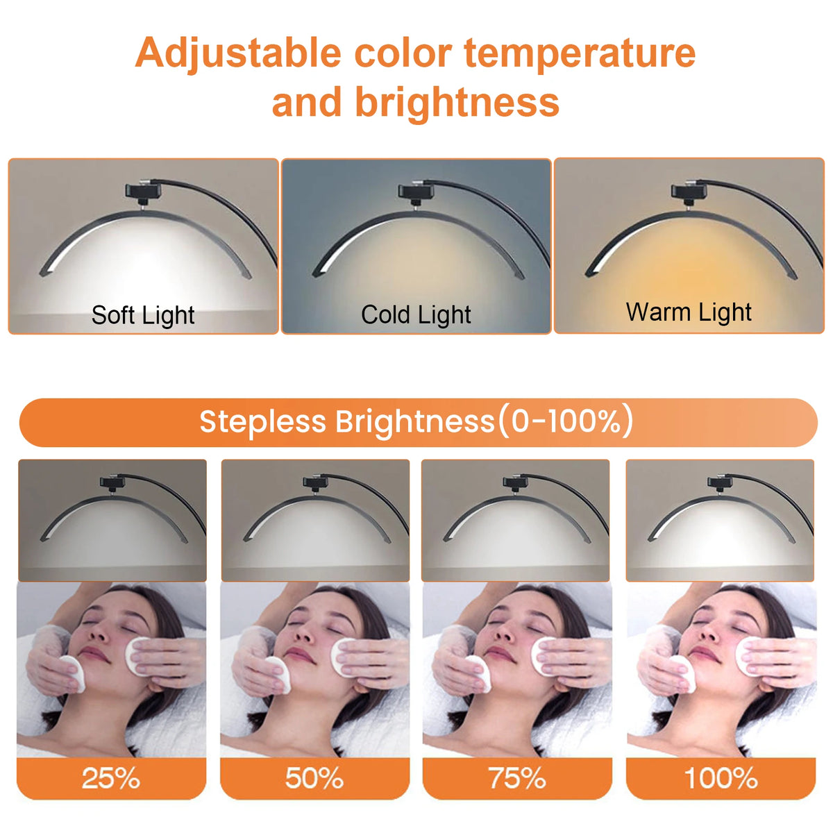 Luz de Relleno LED de Media Luna 3000K-6000K, Lámpara de Luna para Fotografía, Luz de Relleno para Extensiones de Pestañas, Lámparas de Pie de Belleza