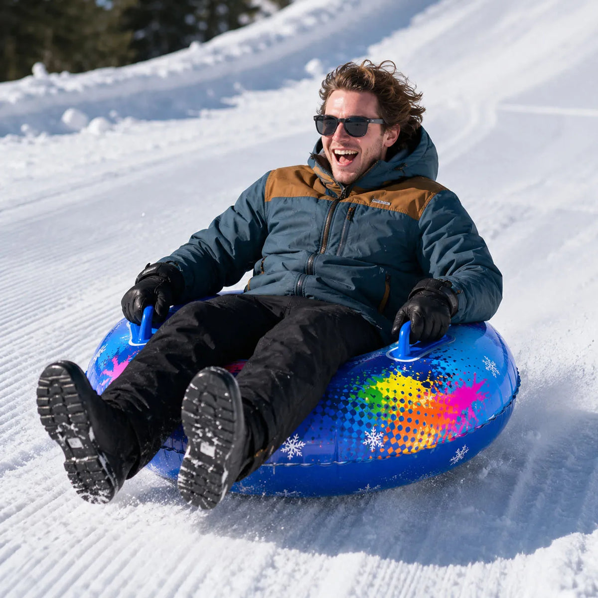 1PC Tubo de Nieve Inflable de 32/34 Pulgadas con Asas, Trineo de Nieve Colorido para Esquiar, Deslizarse y Jugar en la Nieve al Aire Libre