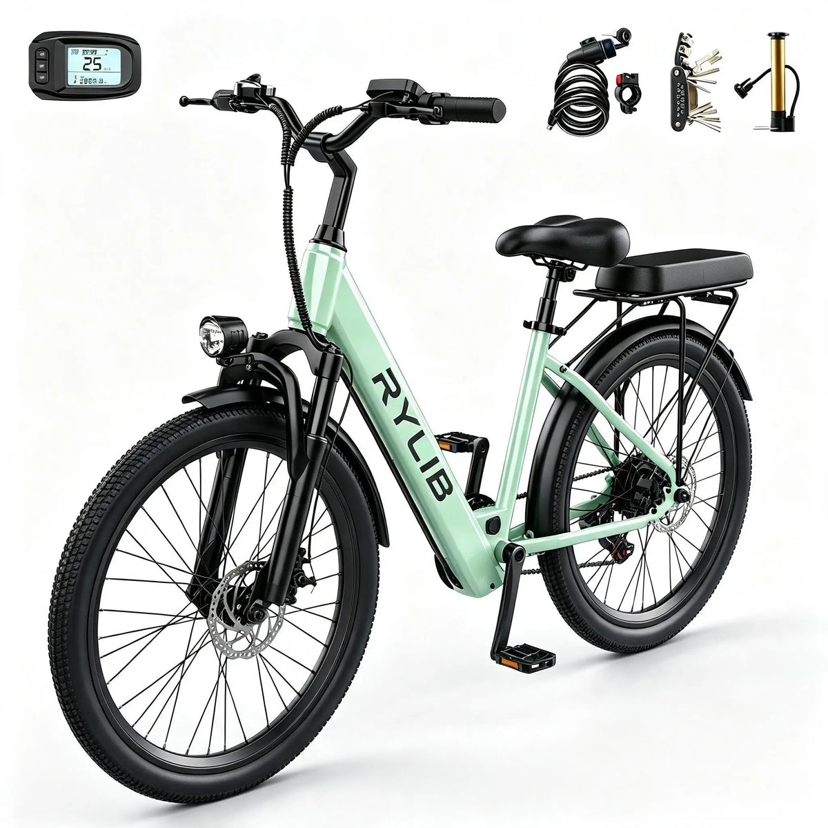 Bicicleta eléctrica urbana de 24'' para adultos Su7, batería integrada de 36V 13Ah, 250W, 7 velocidades, 25 km/h, autonomía de 35~50 km, desbloqueo NFC, pantalla LED, e-bike urbana de 250W para mujeres y hombres