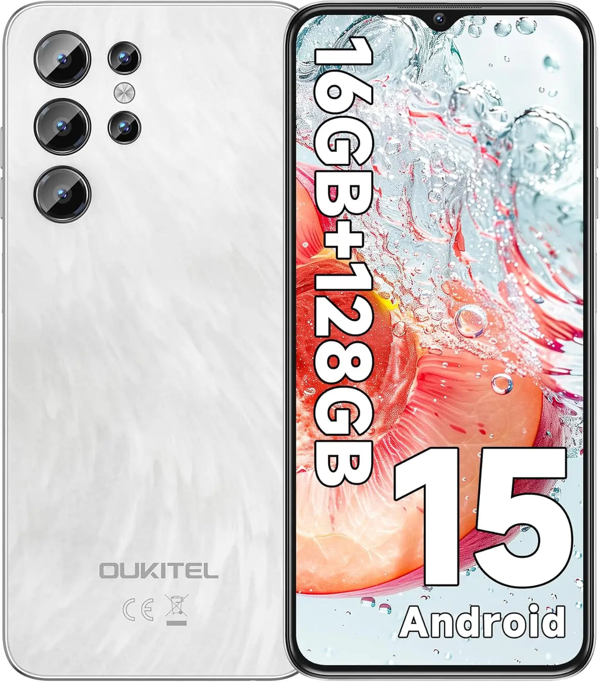 Teléfono celular OUKITEL C1 Android 15 desbloqueado 2025-16 GB + 128 GB (TF 1 TB), pantalla Waterdrop de 6,52'', batería de 5150 mAh, cámara de 13 MP