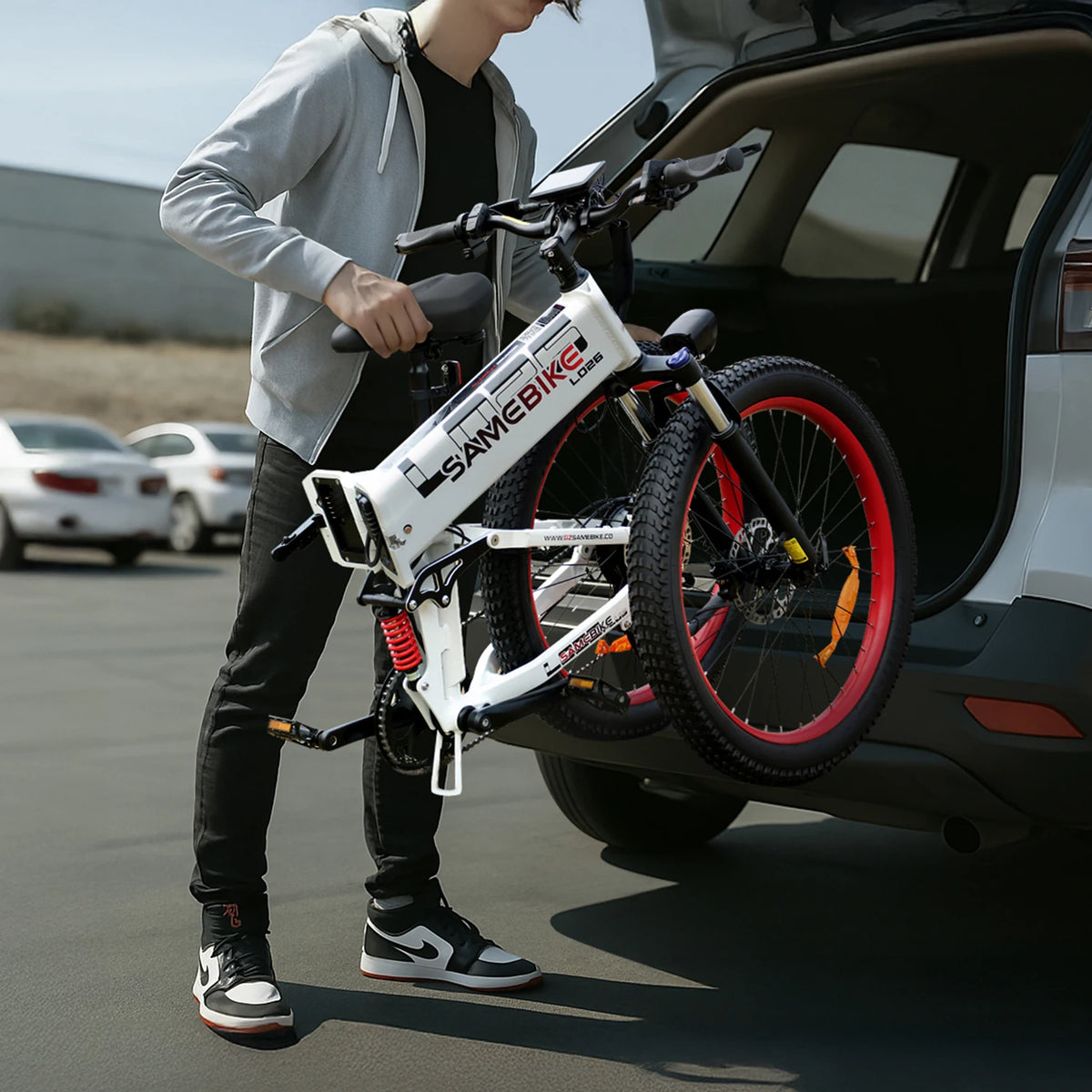 Bicicleta eléctrica SAMEBIKE LO26 PLUS de 26 pulgadas, batería de 48V 15Ah, freno de disco hidráulico, doble suspensión, neumáticos gruesos, bicicleta eléctrica de montaña plegable para adultos