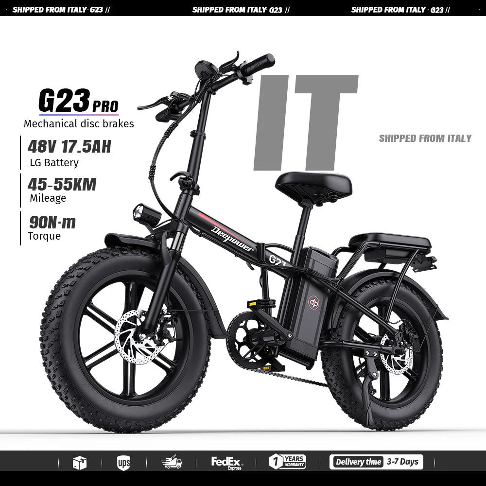 Bicicleta eléctrica plegable DEEPOWER G23, motor con par de 90 N·m, batería extraíble LG de 48V 35Ah, neumáticos gruesos de 20×4.0 pulgadas, bicicleta eléctrica todoterreno, 7 velocidades, frenos de disco mecánicos, ebike urbana para desplazamientos