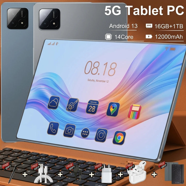 Tablet PC Android 13 5G de 10.36 Pulgadas, 10 Núcleos, 12000 mAh, 16 GB de RAM + 1 TB de ROM, Cámara Dual, Doble SIM, Google Play, Bluetooth, Wifi