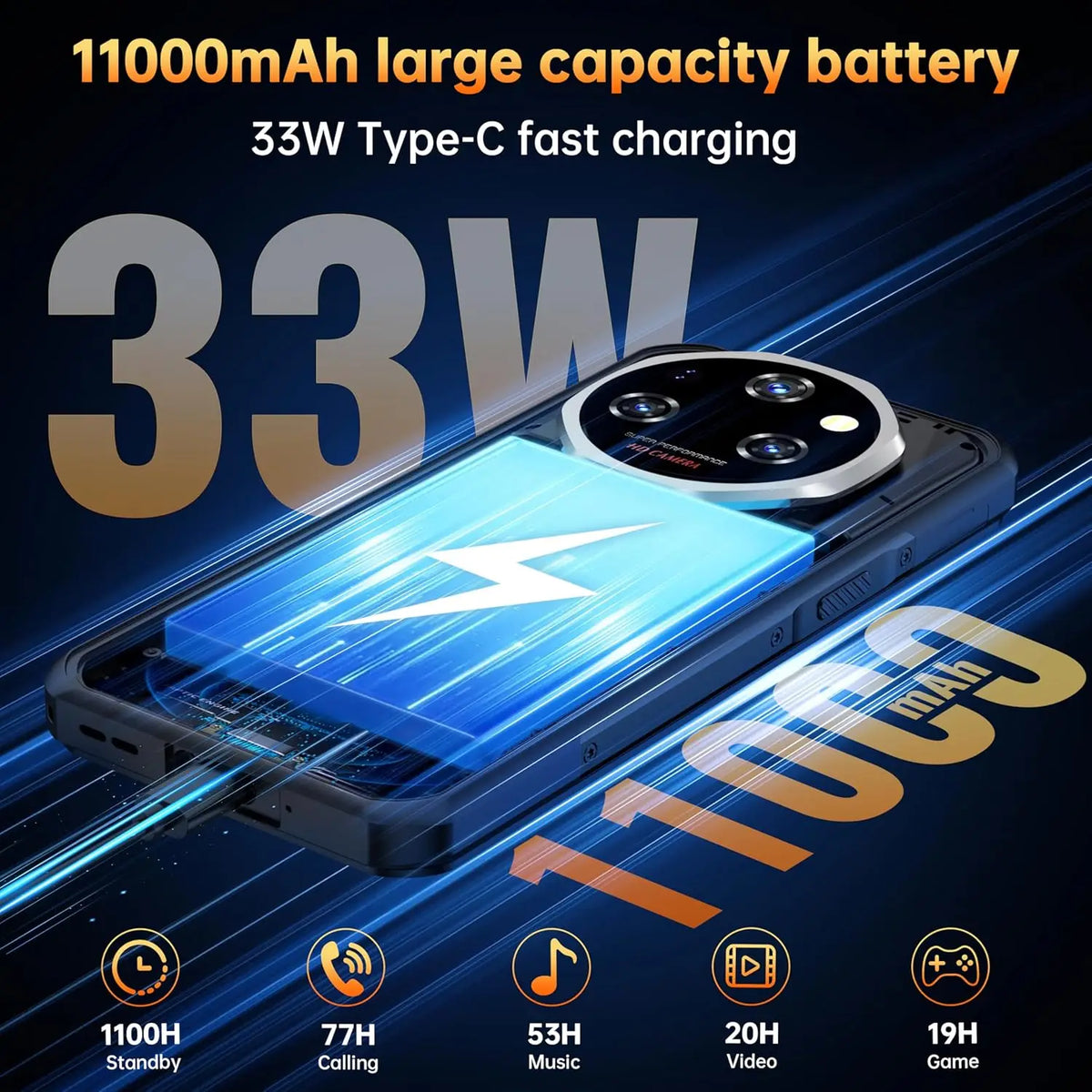 OUKITEL WP55 Pro 5G, Teléfono Inteligente Resistente, Desbloqueado, Android, 15-48GB+512GB/2TB, Pantalla FHD+ de 6.6'', Cámara Trasera de 108MP