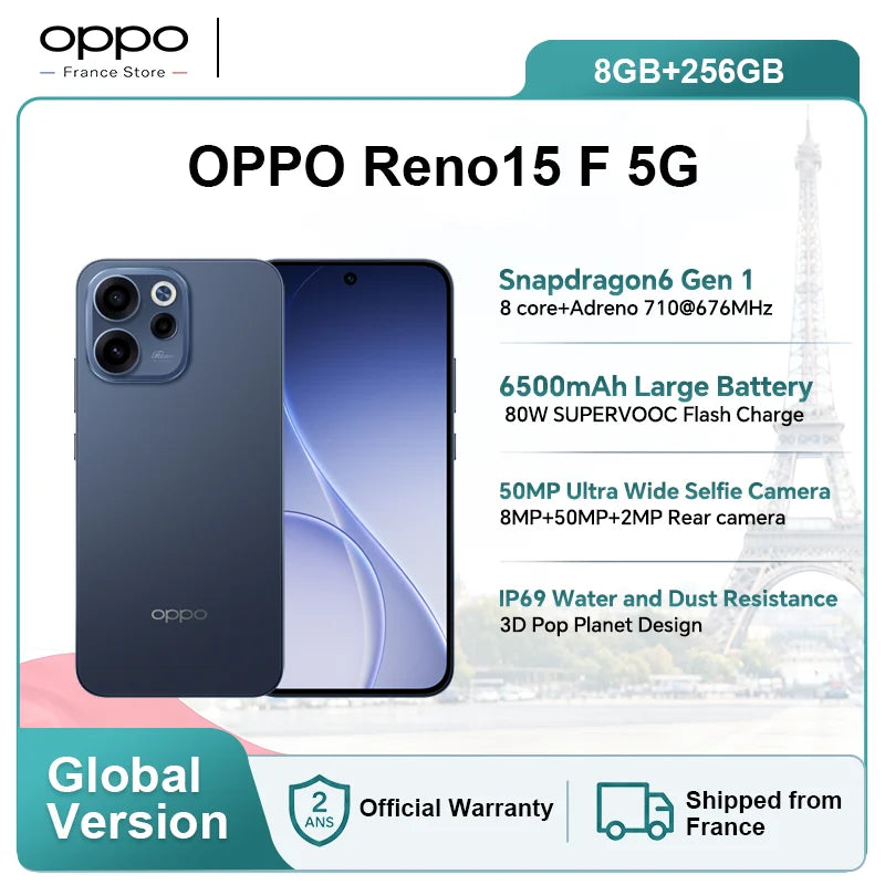 Teléfono inteligente con especificaciones de la UE OPPO Reno15 F 5G 8GB+256GB Azul, ColorOS 16.0, Snapdragon 6 Gen 1, 6500mAh, 80W, 6.57 pulgadas, 2372*1080 píxeles OnePlus