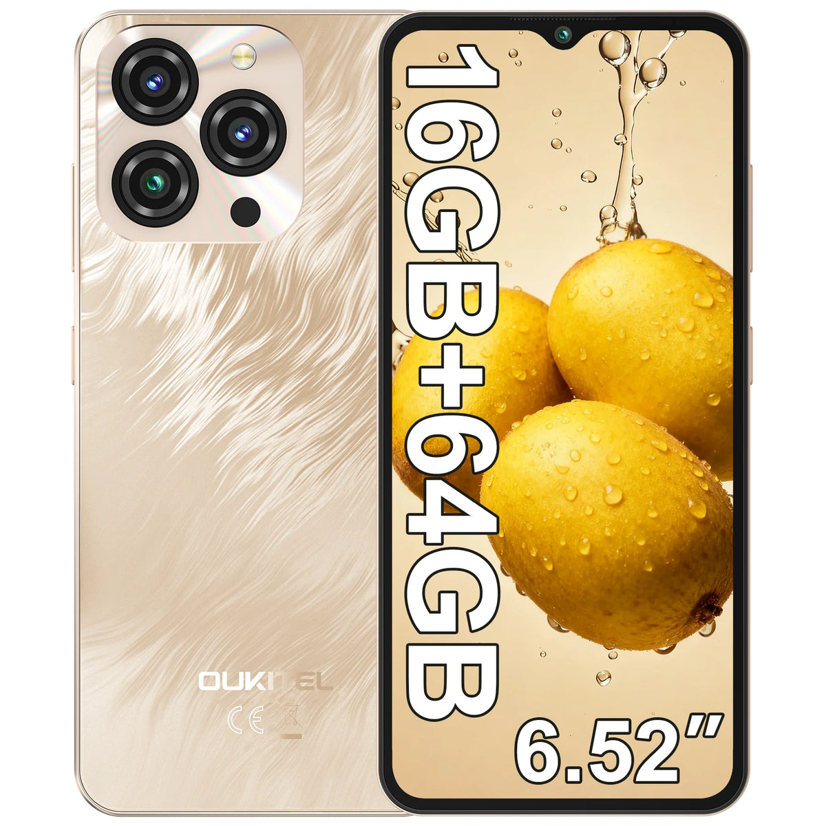 Teléfono móvil OUKITEL C3 con Android 14 desbloqueado: batería de 5000 mAh, pantalla de 6,52 pulgadas con notch de gota de agua, 16 GB de RAM + 64 GB/TF 1 TB de ROM