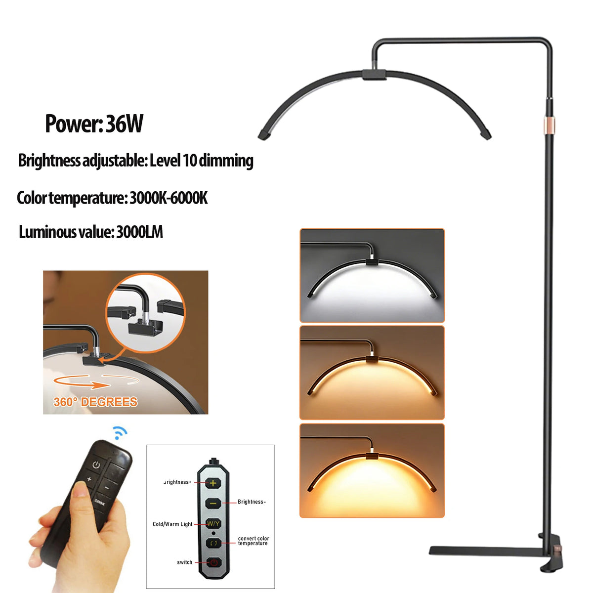 Luz de Relleno LED de Media Luna 3000K-6000K, Lámpara de Luna para Fotografía, Luz de Relleno para Extensiones de Pestañas, Lámparas de Pie de Belleza