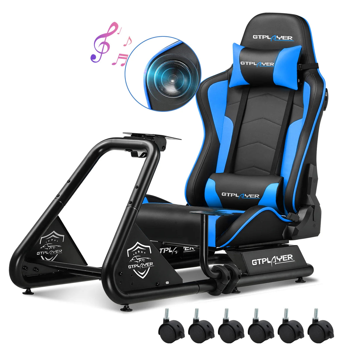 Cabina de simulador GTPLAYER, cabina de simulación de carreras, soporte de volante para simulador de carreras con altavoces, estante para volante y pedales