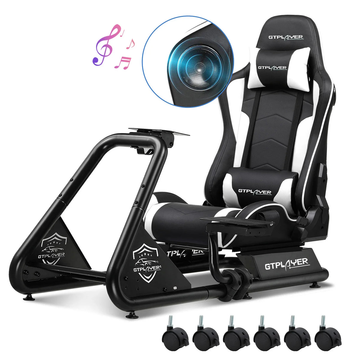 Cabina de simulador GTPLAYER, cabina de simulación de carreras, soporte de volante para simulador de carreras con altavoces, estante para volante y pedales