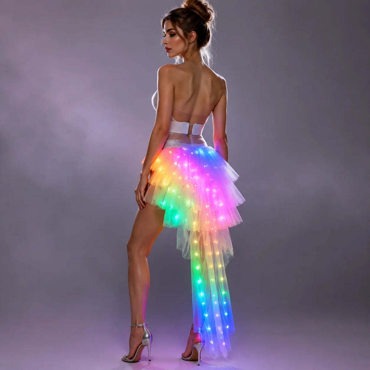 Falda Tutú LED de Moda para Baile, Mini Tutú de Neón Arcoíris, Disfraz de Luces para Adultos, Falda con Corsé TFS