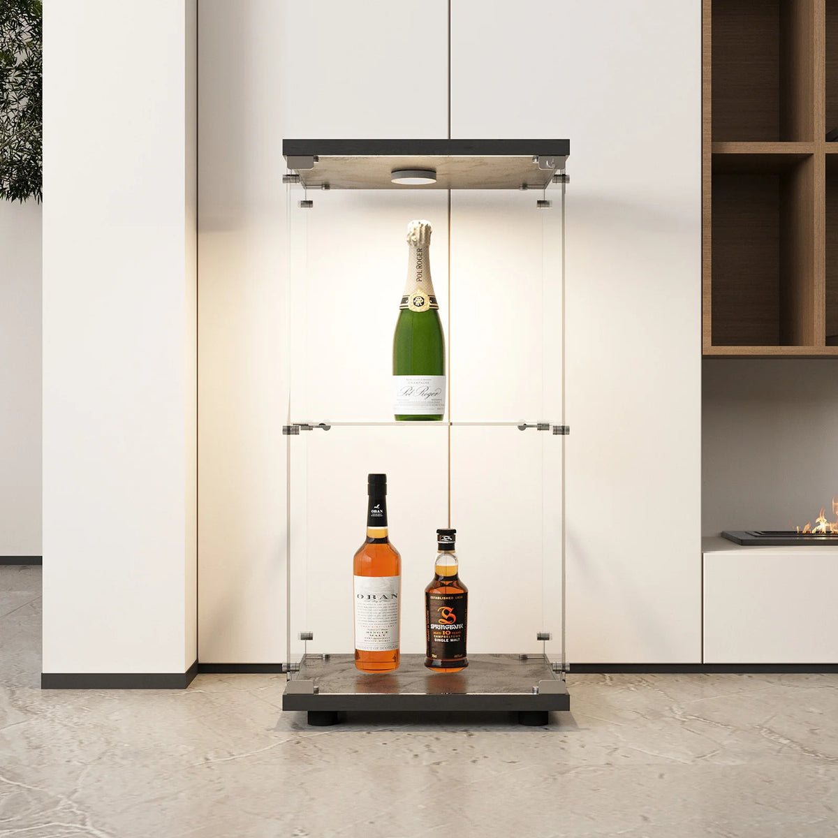 Anajqaqia Vitrina de cristal de 2 niveles de 86x43x37cm con cerradura y puerta, vitrina para coleccionables, armario de almacenamiento para sala de estar