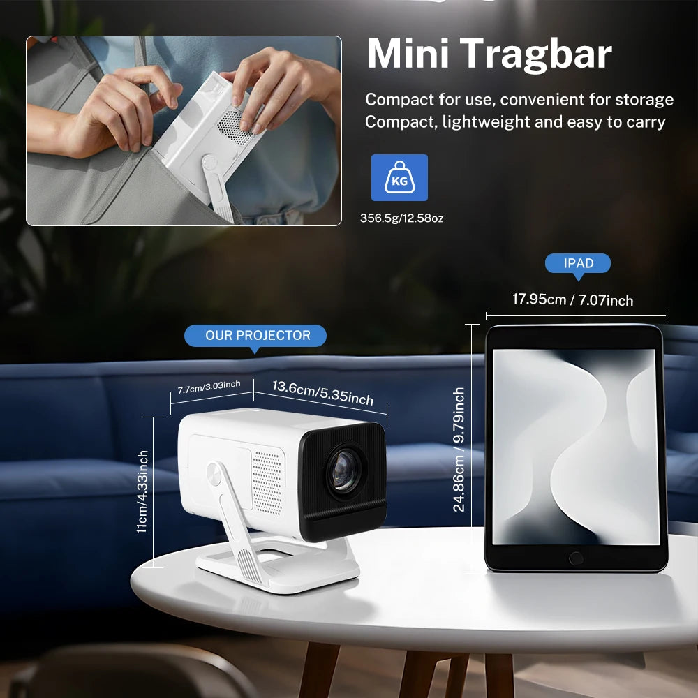 Proyector Portátil LYNCast con Decodificación 4K, X1, 400ANSI, Android 14, WiFi6, BT5.4, para Dormitorio, Vivienda de Alquiler, Residencia Estudiantil, Camping, Compatible con Power Bank, para Chicos, Fuera del Campus