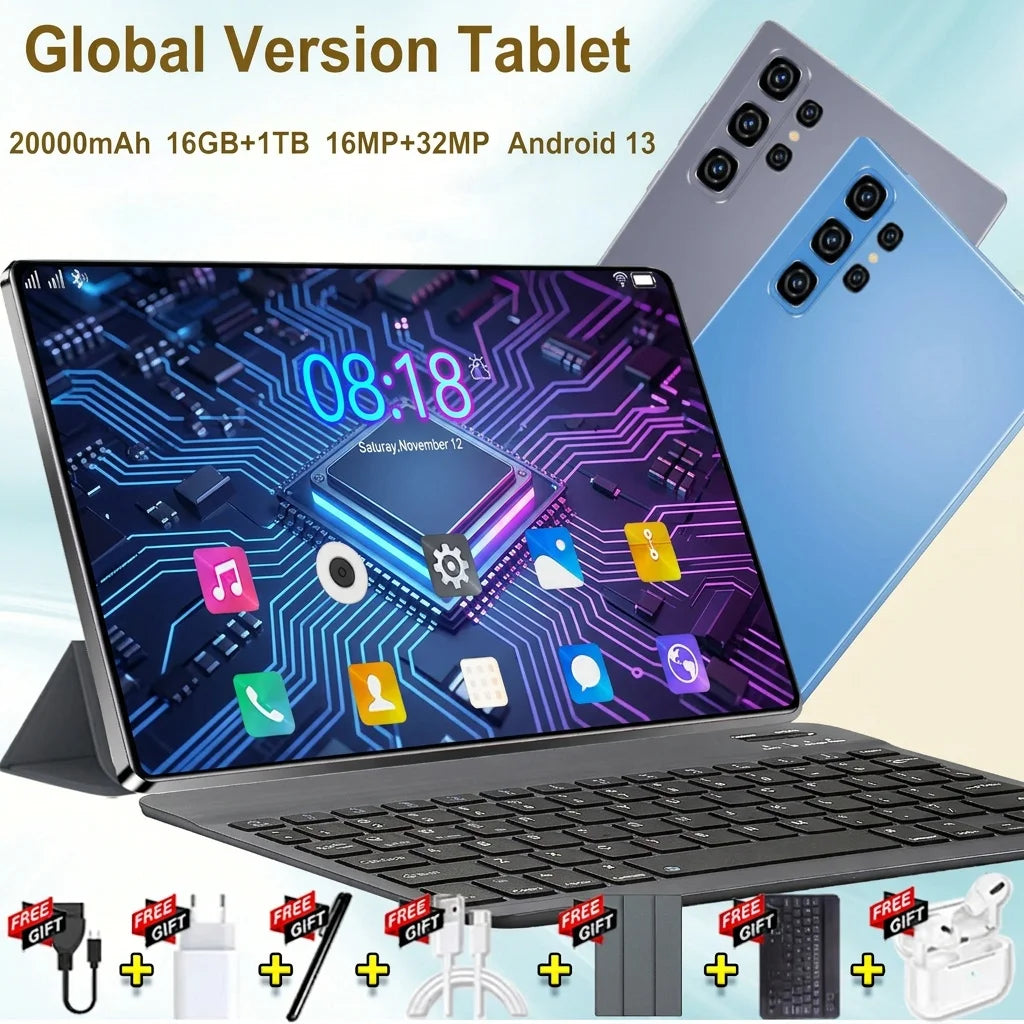 Tablet Android 13, 16 GB de RAM + 1 TB de ROM, 5G, 20000 mAh, 10.36 pulgadas, 14 núcleos, WiFi global, doble SIM, cámara de 16+32 MP, tablet para oficina