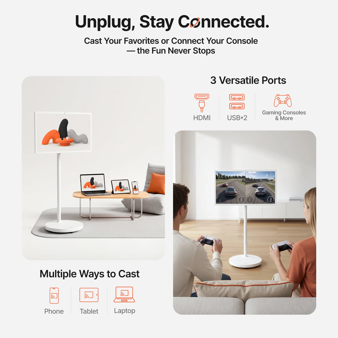 Pantalla Inteligente Coolita de 32 Pulgadas FHD con Soporte Rodante, Pantalla Táctil Android, 8GB+128GB, Batería, Pantalla Inteligente con Ajuste de 360 Grados °     Monitor con soporte giratorio, salida HDMI, altavoz de a