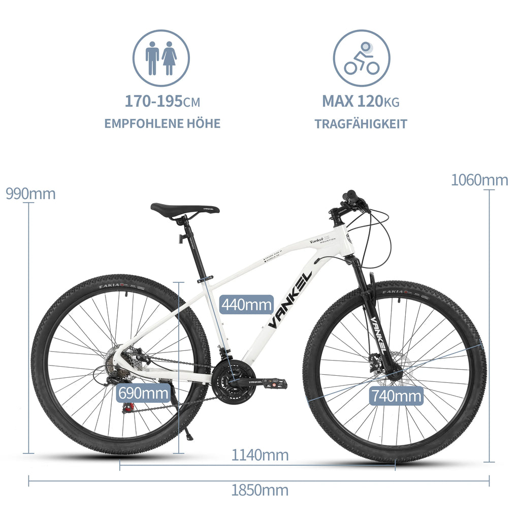 Bicicleta de montaña Vankel de 29 pulgadas para adultos, bicicleta de 21 velocidades con sistema de cambios, freno de disco trasero, regalo de bicicleta para mujeres y hombres que viajan al trabajo