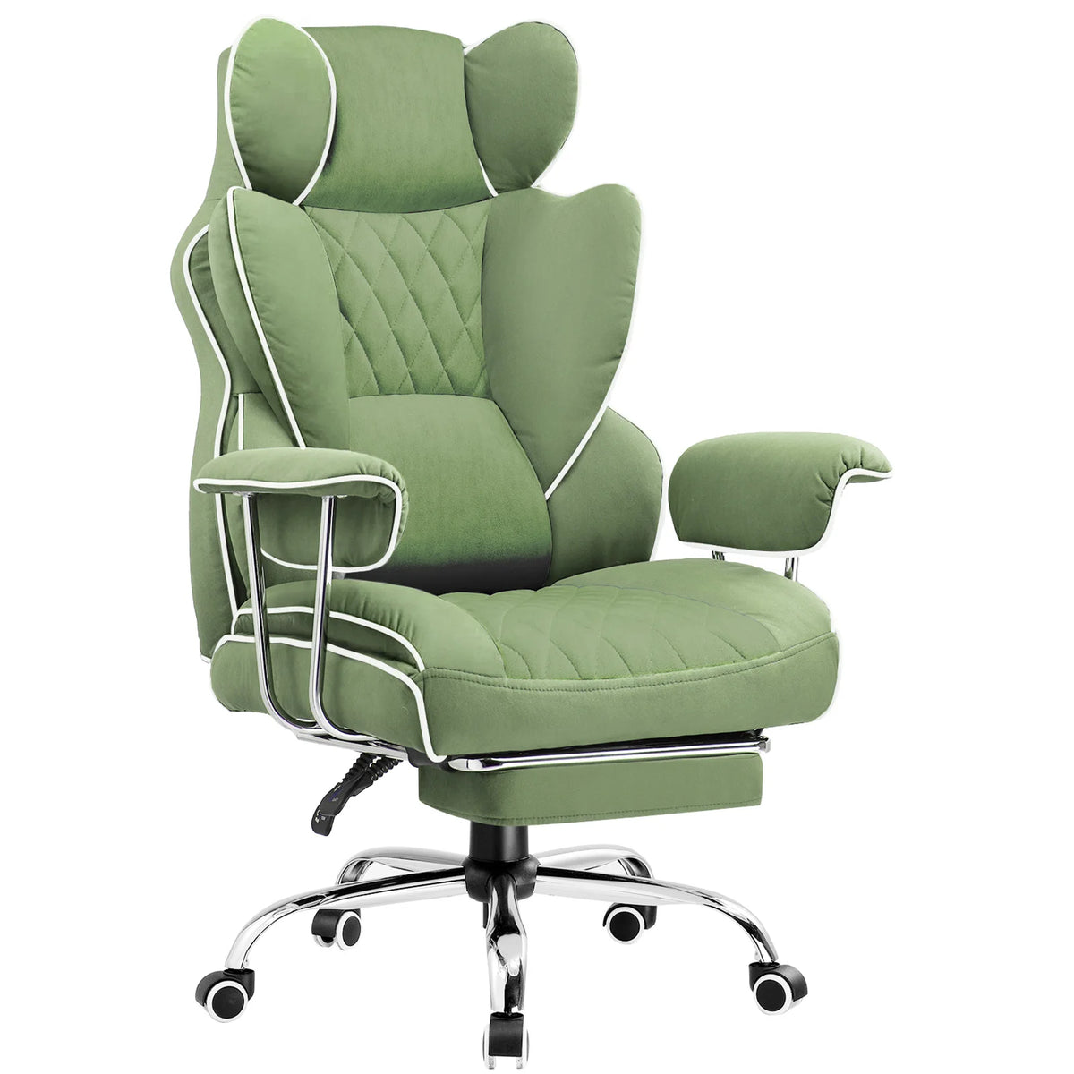 Silla gaming grande verde con reposapiés, soporte lumbar acolchado y reposacabezas