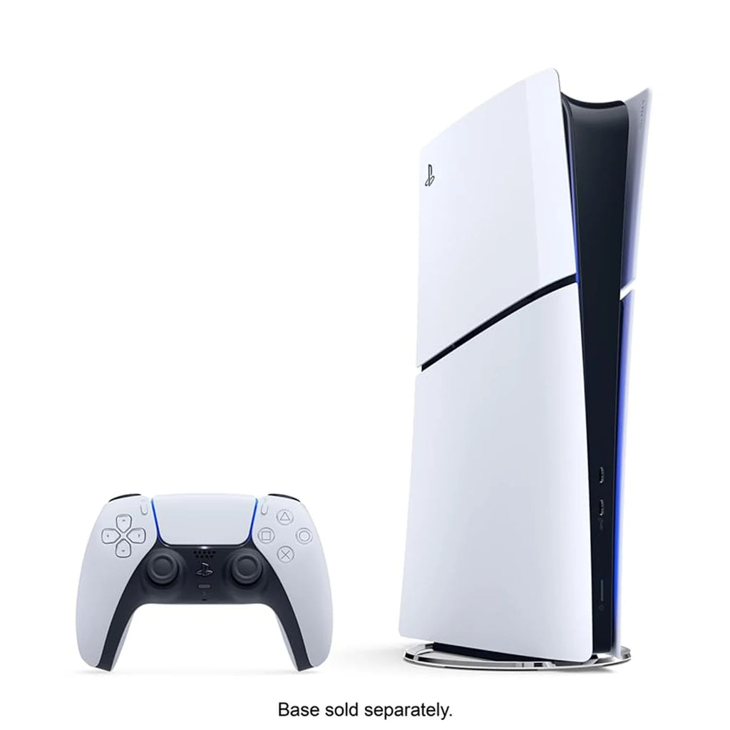 Consola PlayStation 5 Slim Digital blanca y control inalámbrico blanco, de pie