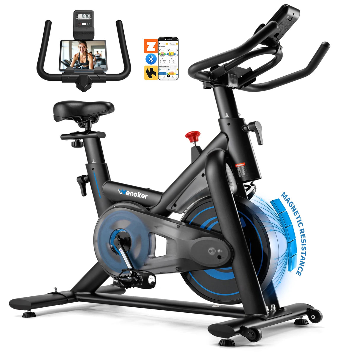 Bicicleta de entrenamiento doméstico Wenoker con aplicación, ergómetro silencioso con resistencia magnética, bicicleta de spinning para ejercicio en casa, bicicletas de fitness para entrenamiento cardiovascular en casa, h
