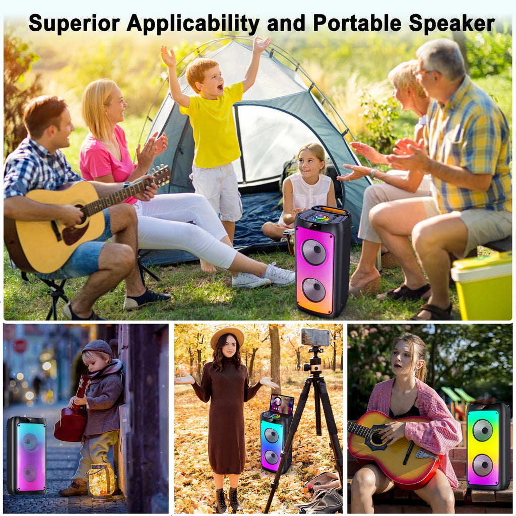 Wireless Bluetooth Speaker, Karaoke Machine with 2 Microphone, Home Karaoke Party Speaker with LED Light