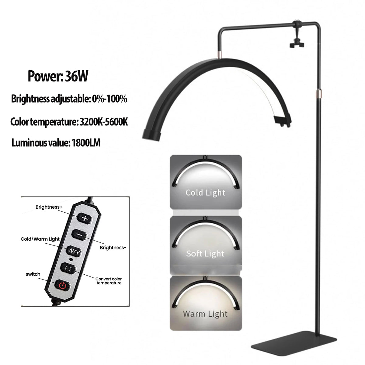 Luz de Relleno LED de Media Luna 3000K-6000K, Lámpara de Luna para Fotografía, Luz de Relleno para Extensiones de Pestañas, Lámparas de Pie de Belleza