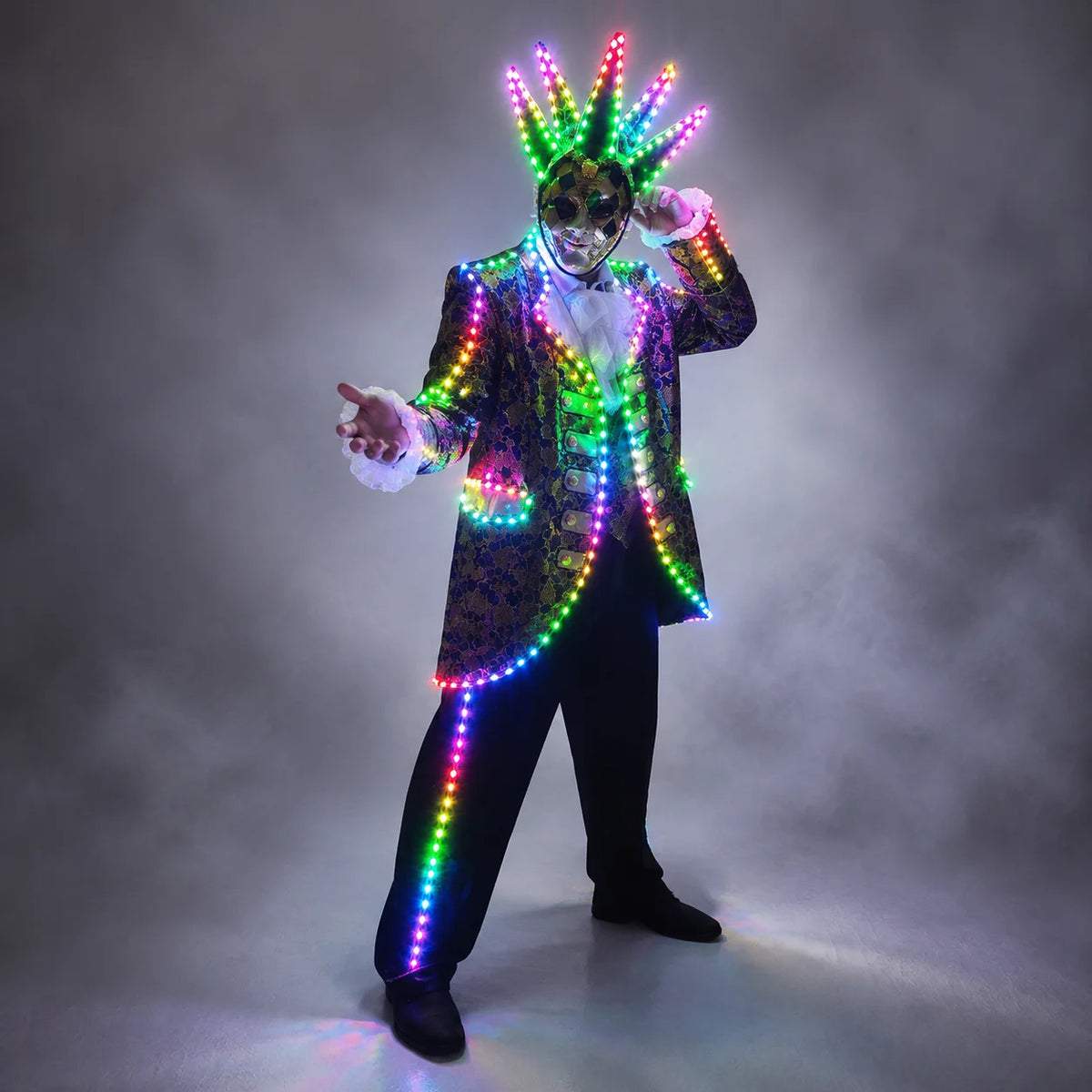 Traje LED de Colores Completos para Disfraz de Tron con Máscara - Traje Luminoso para Fiestas y Eventos