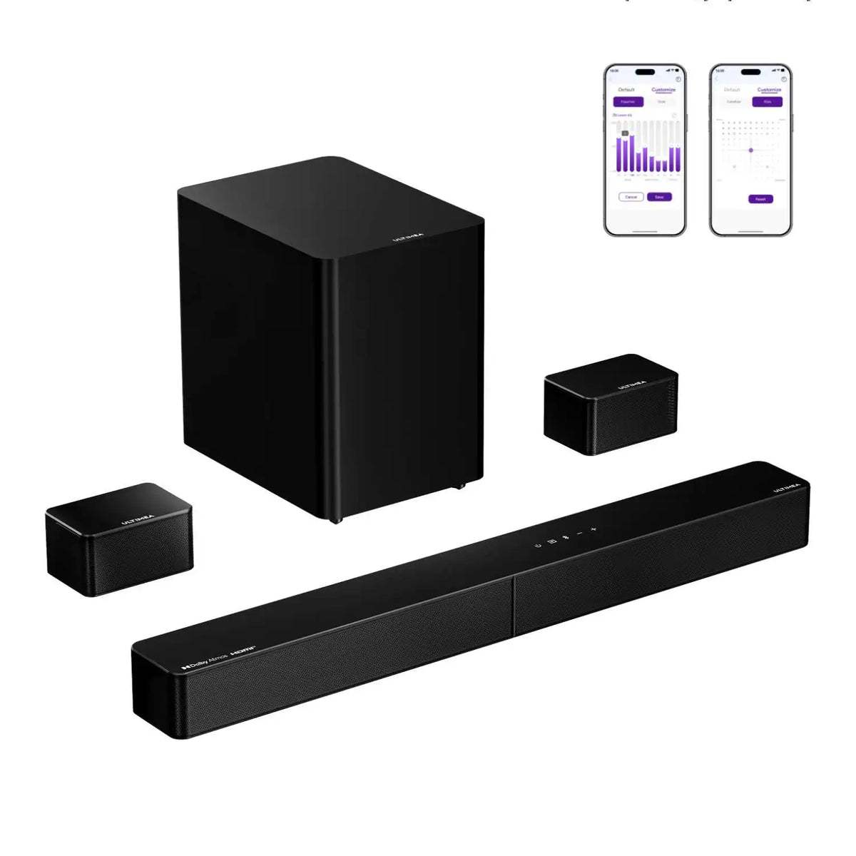 Barra de sonido ULTIMEA 7.1 con tecnología Dolby Atmos, sistema de sonido envolvente inalámbrico, subwoofer inalámbrico de 6,5 pulgadas y altavoces traseros para sonido envolvente.