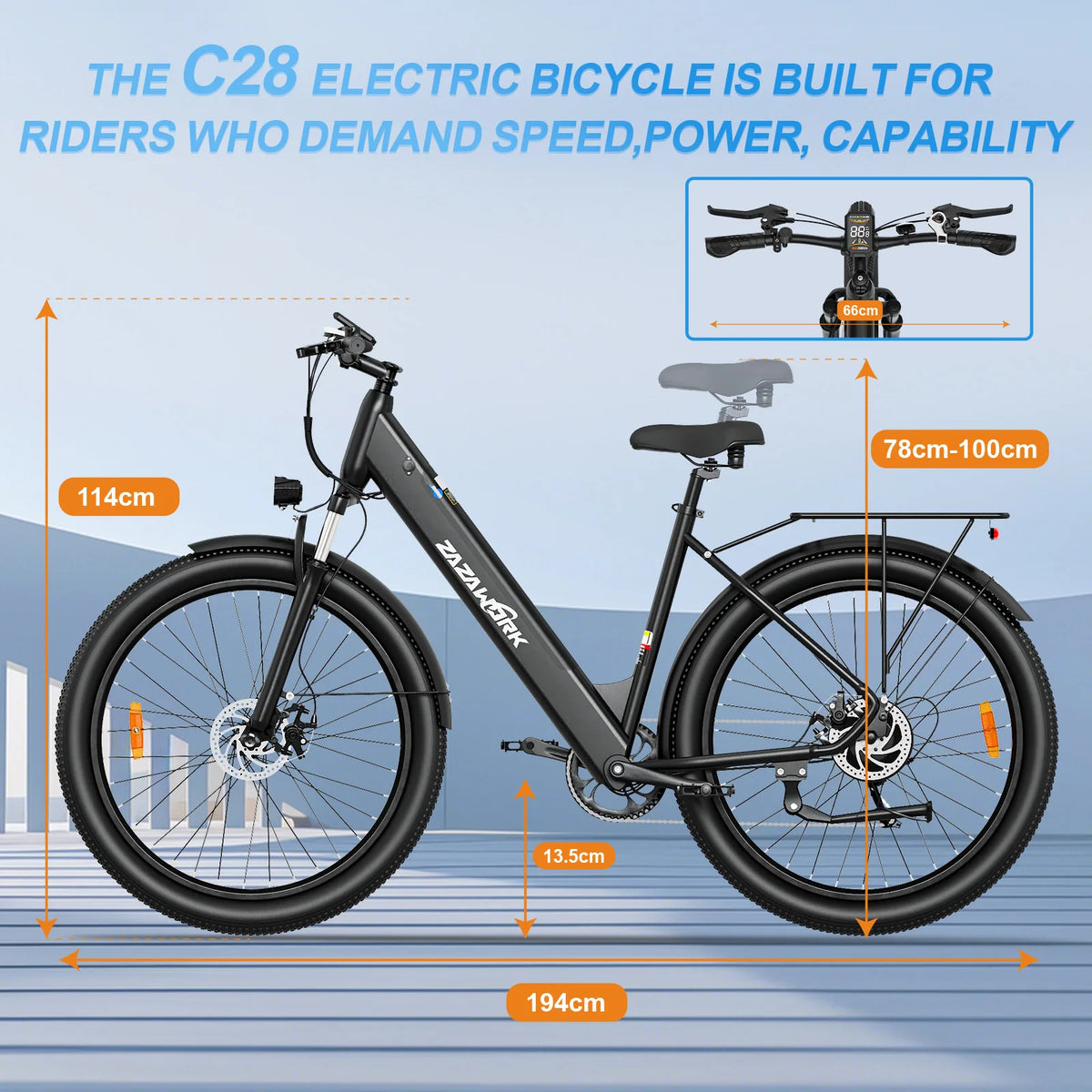 ZAZAWORK C28 Bicicleta eléctrica de 29 pulgadas, motor de 250W, batería de 36V 20Ah, autonomía de hasta 120 km, bicicleta eléctrica urbana para adultos, 7 velocidades, frenos de disco mecánicos, certificación CE