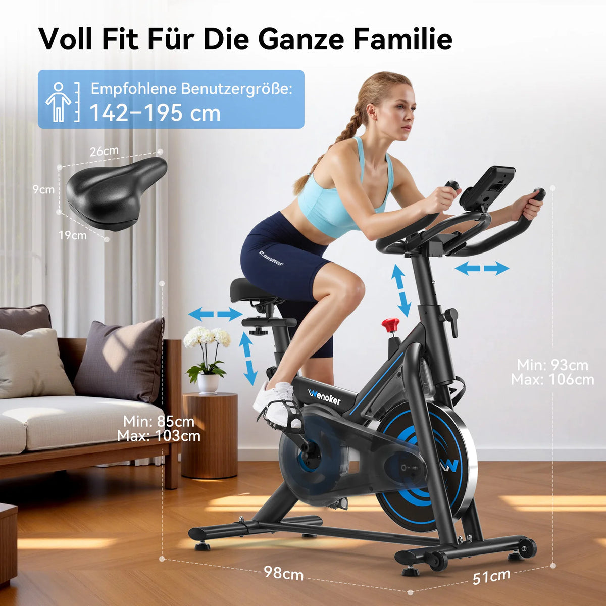 Bicicleta de entrenamiento doméstico Wenoker con aplicación, ergómetro silencioso con resistencia magnética, bicicleta de spinning para ejercicio en casa, bicicletas de fitness para entrenamiento cardiovascular en casa, h