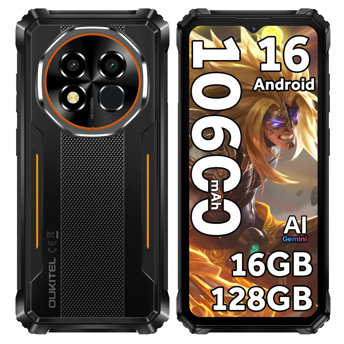 OUKITEL G6 Smartphone Resistente Desbloqueado - 16GB+128GB/256GB, 1TB TF, Pantalla HD de 6.52”, IP68/IP69K, Teléfono Android 16 Resistente, Batería de 10600mAh, 16MP