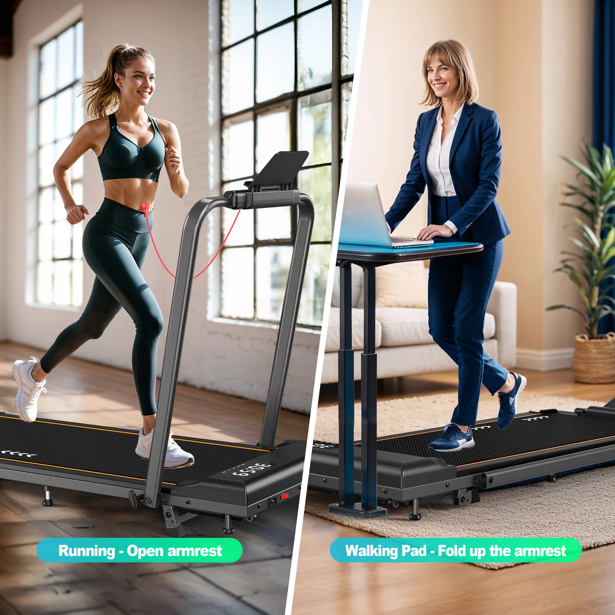 Caminadora plegable JUICEASE T2 con inclinación del 7 %, motor silencioso de 2,25 CV, aplicación inteligente, pantalla con tres ventanas, velocidad de 1 a 12 km/h y capacidad de 120 kg. Ideal para caminar en casa o en la of