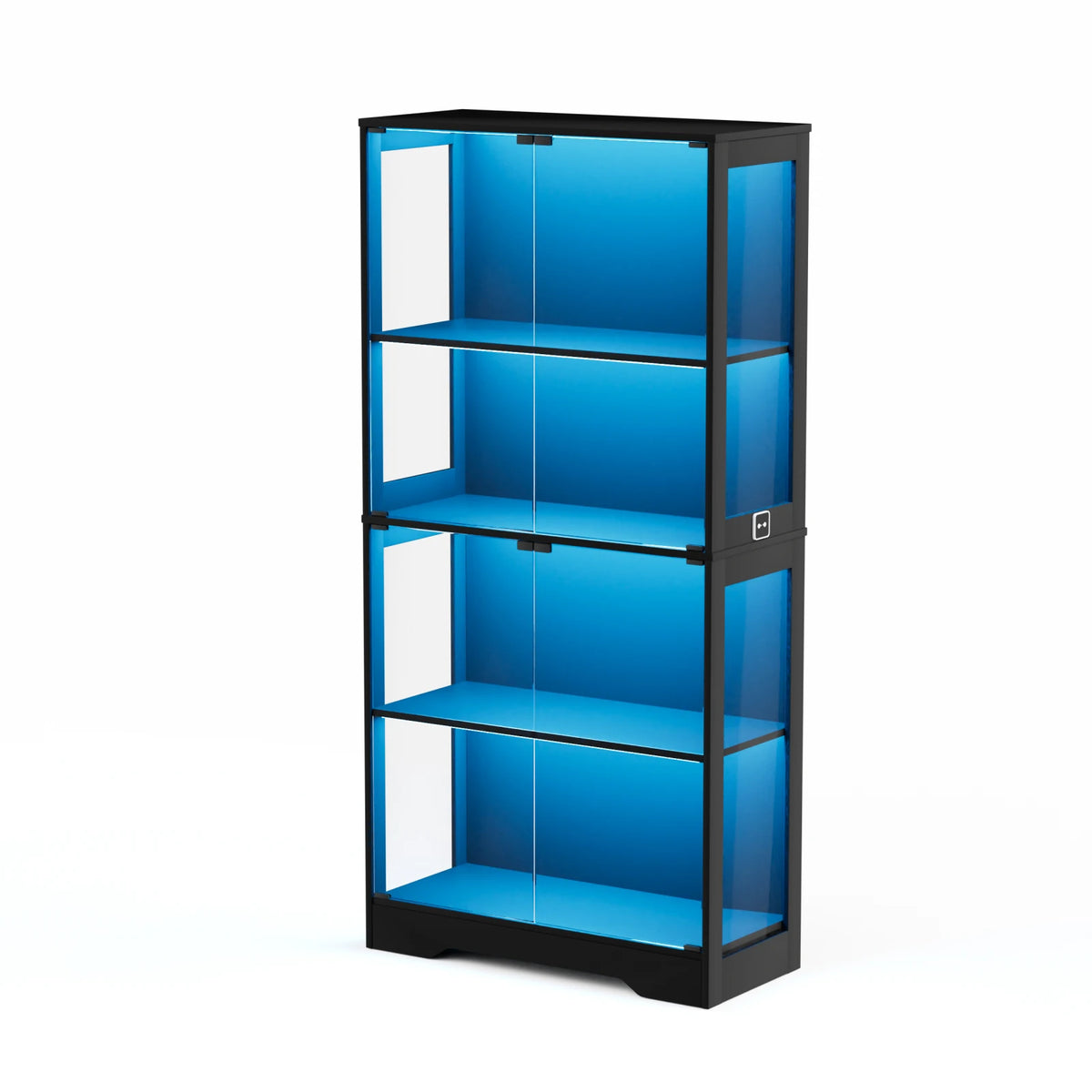 Vitrina de cristal de 4 niveles Anajqaqia de 165 x 80 x 35 cm, armario de almacenamiento a prueba de polvo con puertas de cristal, iluminación LED y sensores inteligentes para sala de estar