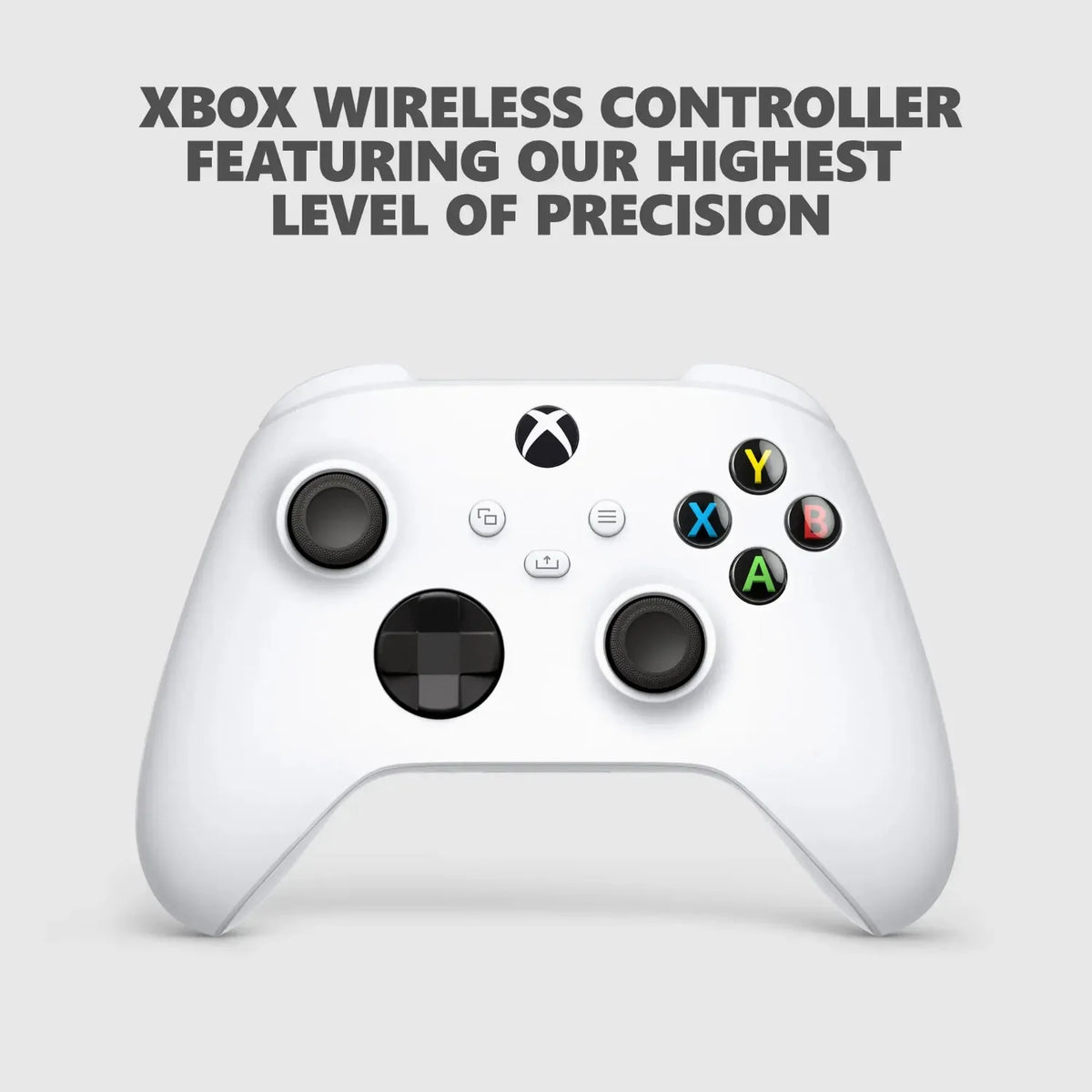 Mando inalámbrico Xbox blanco con botones de colores y palancas negras