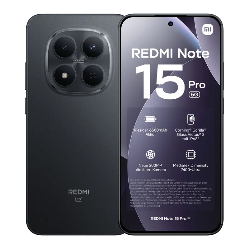 Xiaomi Redmi Note 15 Pro 5G, Smartphone, batería de 6580 mAh, IP66/IP68, cámara de 200 MP, pantalla AMOLED de 6.83" 1.5K, negro y azul, 2 años de garantía, 100% auténtico y nuevo