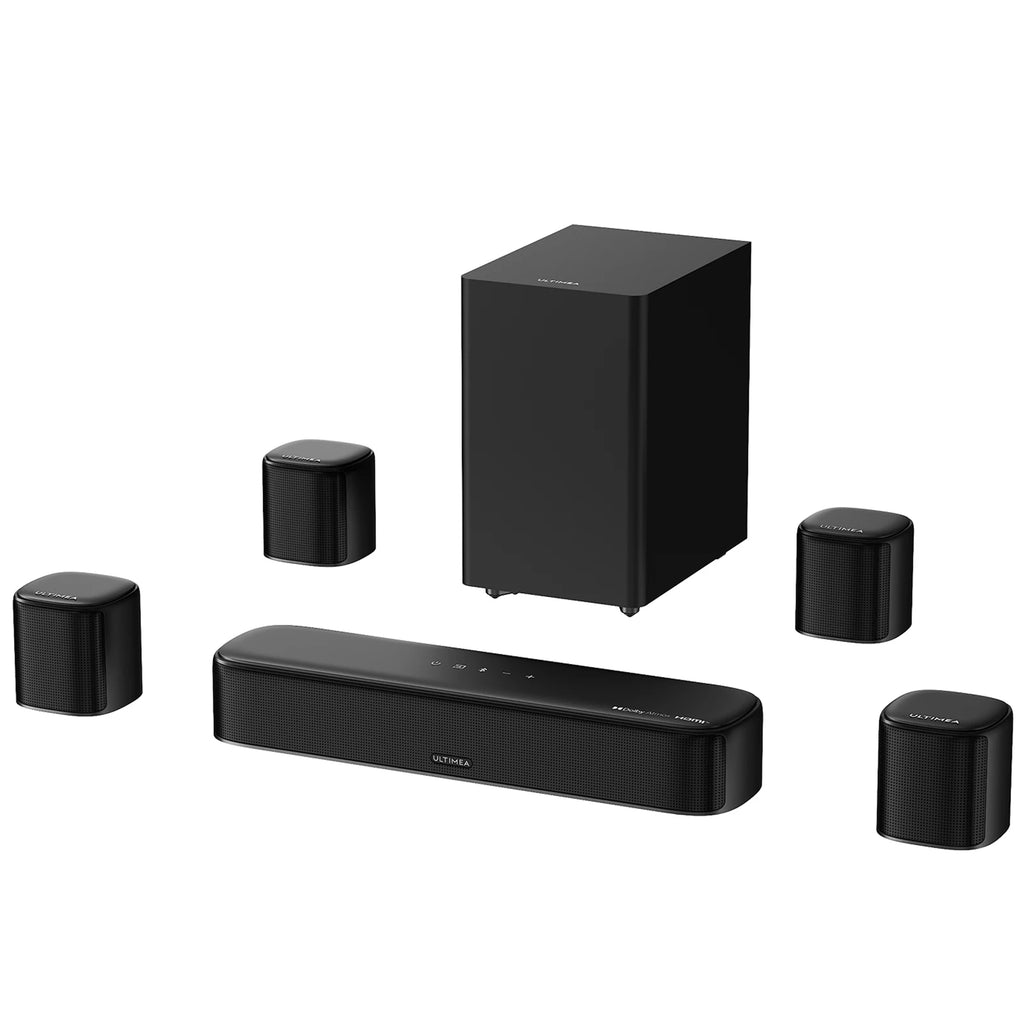 Kit de barra de sonido negra con subwoofer y 4 altavoces satélite, conjunto 7.1
